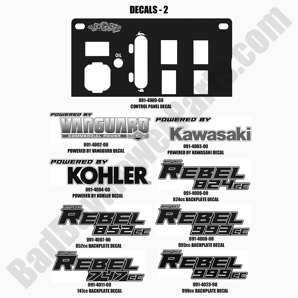2582 - Bad Boy Mower Parts Lookup > 2021 > Rebel > Decals - 2
